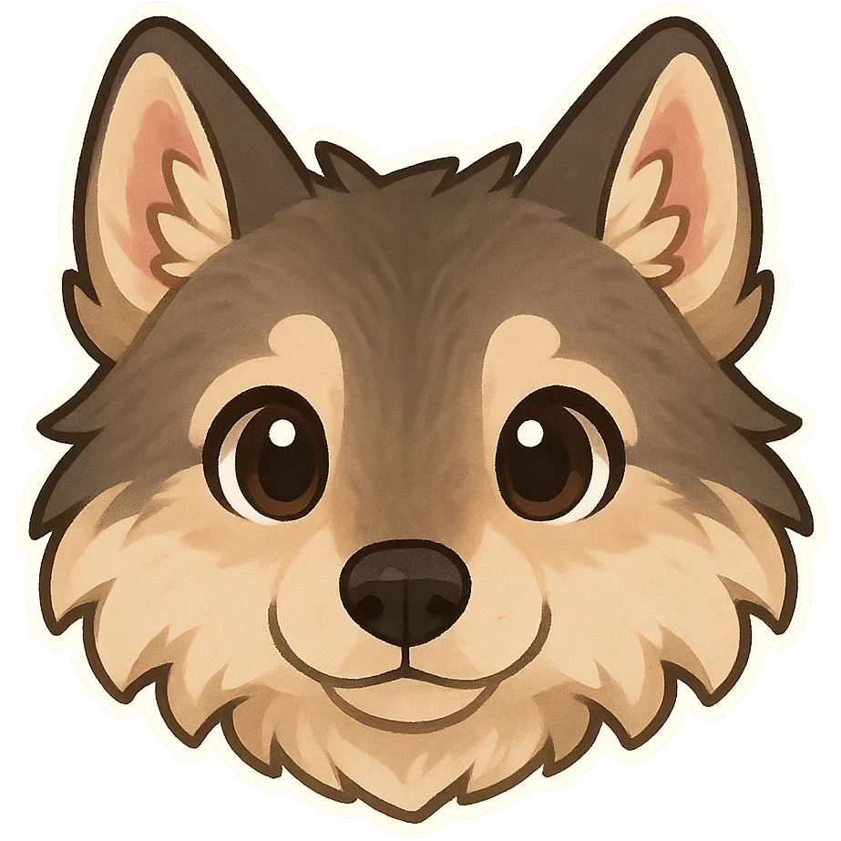 american wolfdog face, chibi style, big eyes, sweet expression emoji