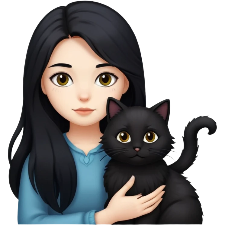 a girl with long black hair and black furry cat emoji