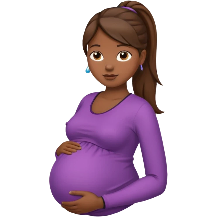 pregnant woman, brown hair, dark skin, ponytail, only abdomen, neck and head emoji