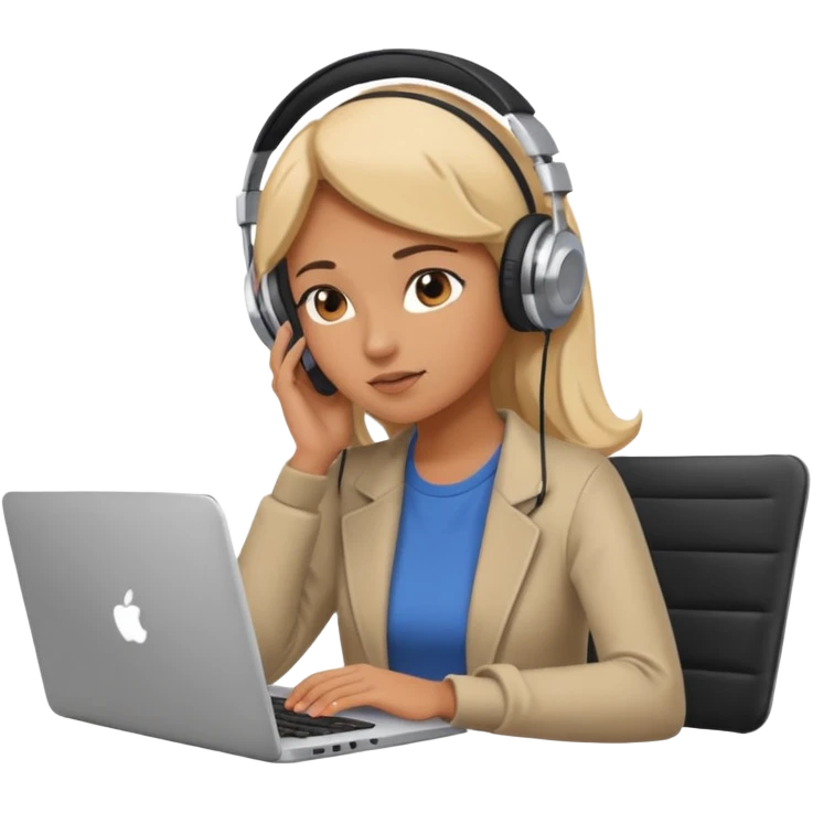 super busy female looking at the laptop and headphones do not disturb emoji