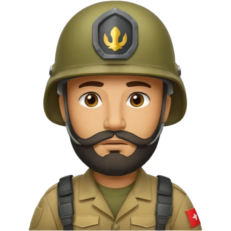 tired Iraqi military, in a helmet, with a beard emoji