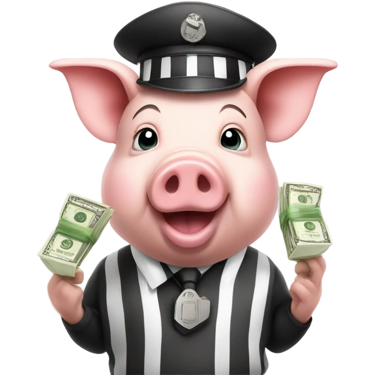 pig dressed as a referee with money emoji