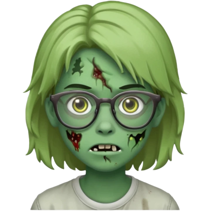 Faça um zumbi verde de óculos adolescente e de cabelo meio grande emoji