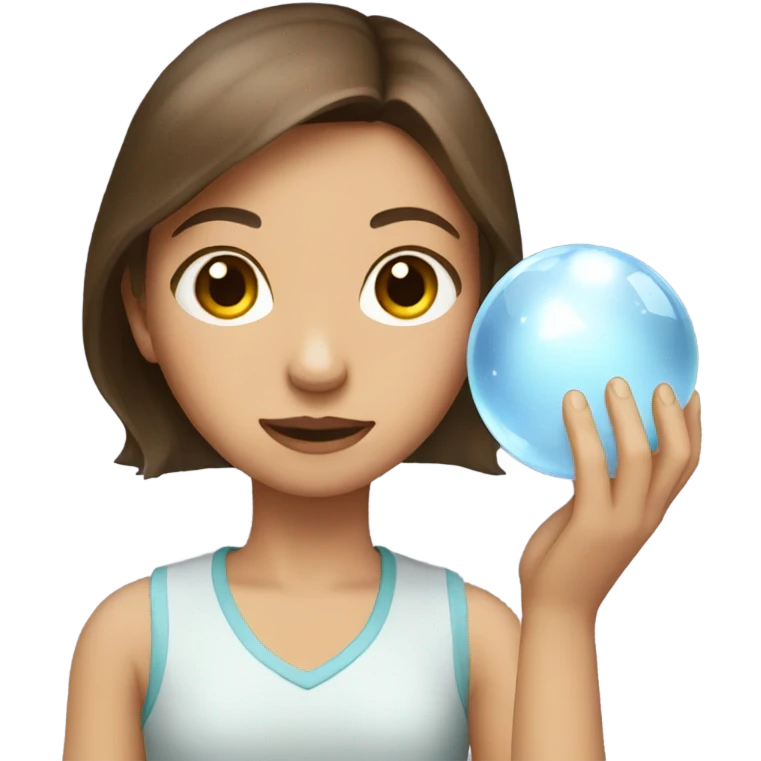 Girl with brown hair and crystal ball emoji