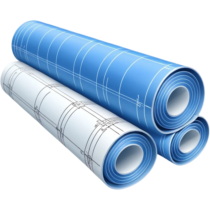 side perspective of a blue rolled-up blueprint plan with white lines emoji