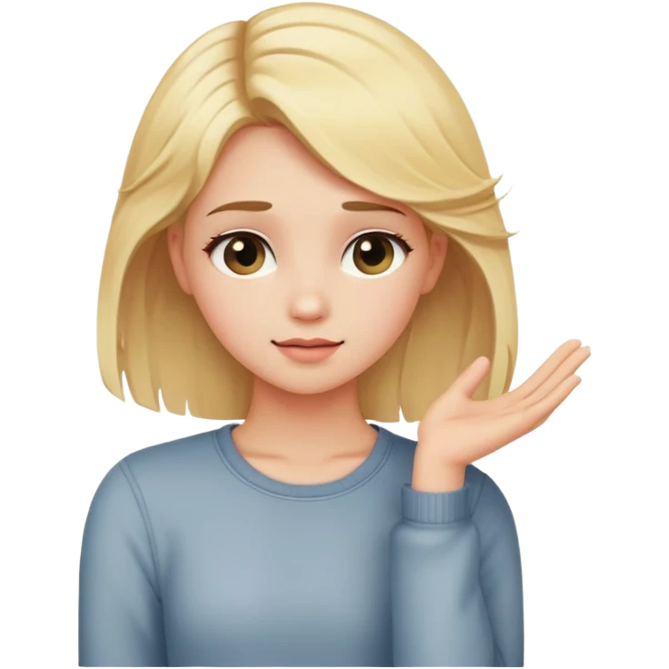 Blond dziewczyna zawstydzona poprawia wlosy jedna ręką w tyl emoji