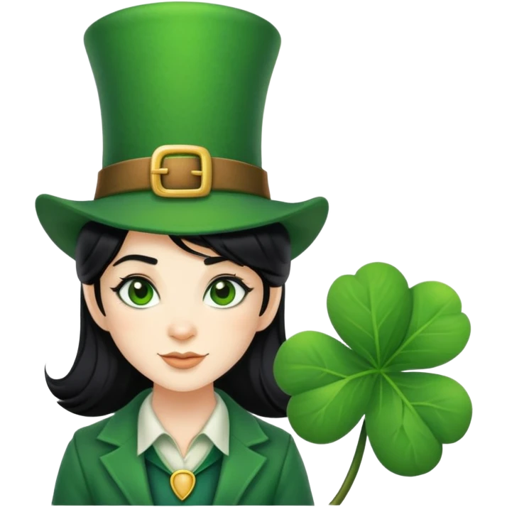Suburban female leprechaun with black hair emoji