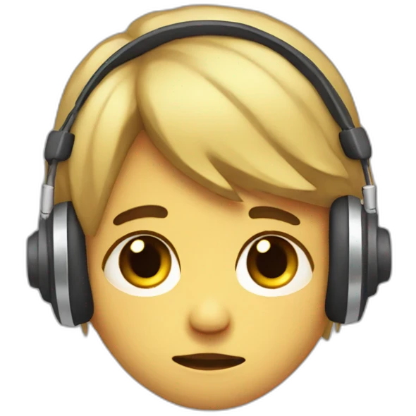 Illustrate a melancholic emoji of a straight sad boy, head bowed, with headphones on, lost in the emotional melodies of heartbreak. emoji