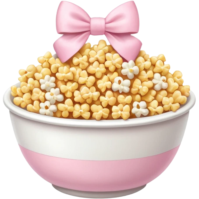 popcorn soft texture in white bowl with pink pastel bow not on top emoji
