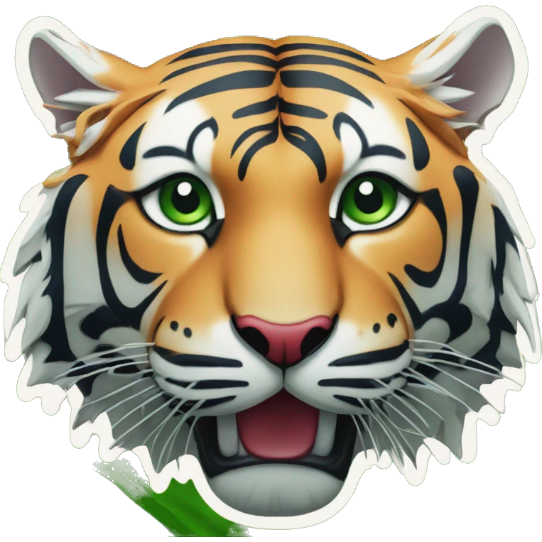 Flag cut in half on one side bue and thé Tiger green with a red sun in thé puddle  emoji