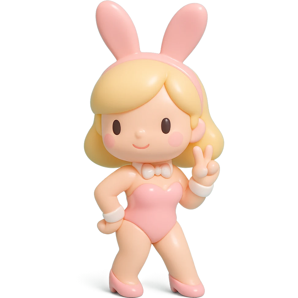 PlayBoy Bunny girl, pink suit, bunny ears, playful pose emoji
