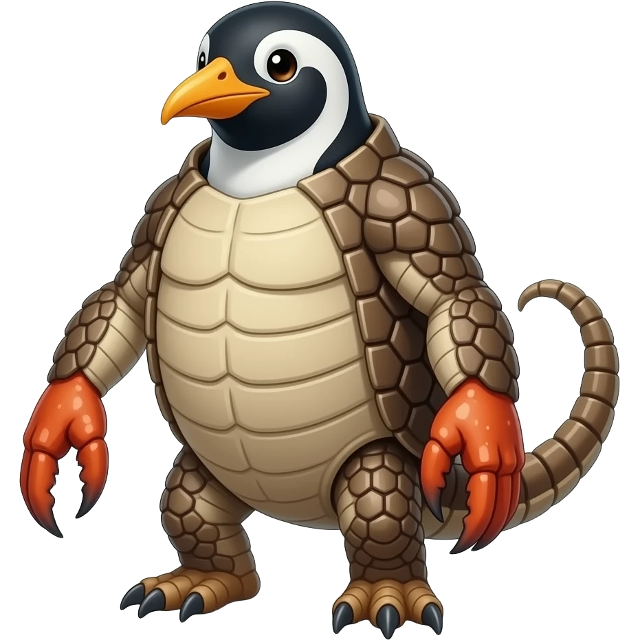 🦀 🐧 and armadillo mixed together (penguin head,armadillo body and tail,and crab legs and claws) emoji