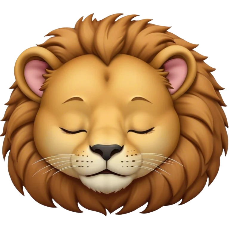Meme-Worthy Cute Sleeping Lion Portrait Emoji, Head resting peacefully with a contented smile, showcasing a robust build and a luxuriously soft tawny Fur with a flowing mane, eyes shut in a serene, restful nap, Simplified yet hilariously adorable features, highly detailed, glowing with a soft, drowsy light, high shine, relaxed and utterly lovable, stylized with an air of playful laziness, bright and heartwarming, soft glowing outline, capturing the essence of a comically sleepy lion, so meme-worthy it feels like it could instantly become the next viral sensation of adorable slumber! emoji