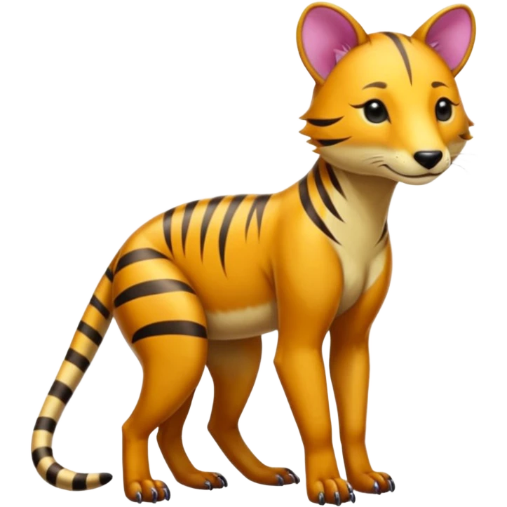 Colorful tropical exotic shiny colorful beautiful fantasy-Thylacine-Vernid-Cacomistle-Oncilla-animal-Fakémon-hybrid-fursona (full body) emoji