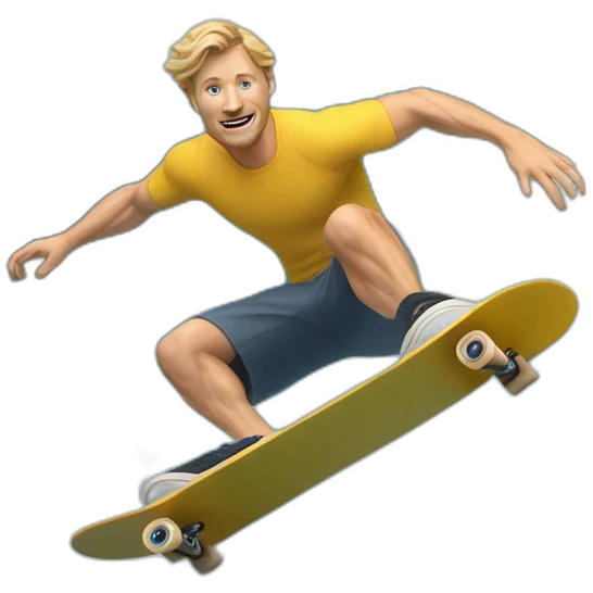 hyper real white dude surfing an ocean wave on a skate board emoji