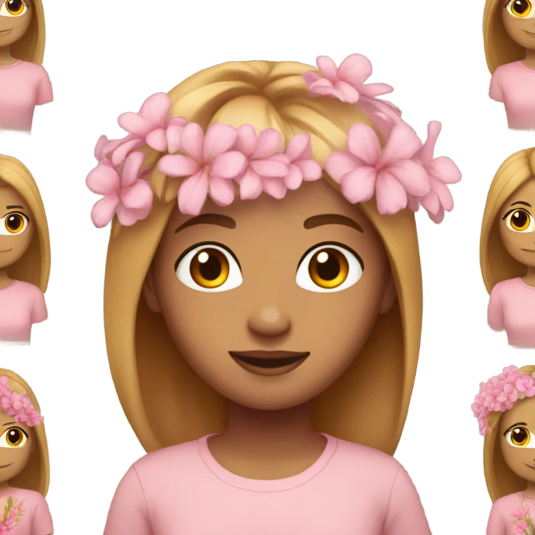 Girl skin tone tan wearing pink shirt and straight hair with flowers crown orange and white skirt emoji