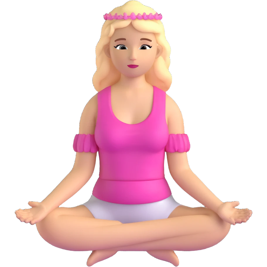 Blonde woman angel with long hair meditating with pink hair accessories emoji