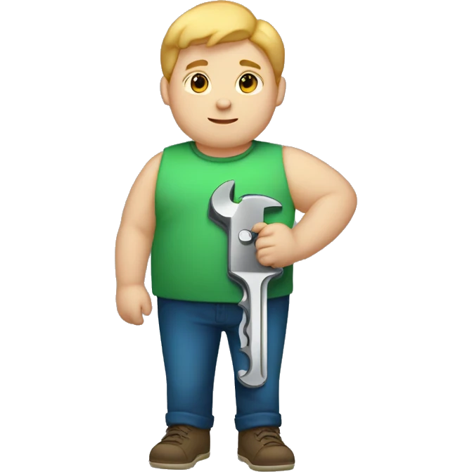 fat teen boy with light skin, dark eyes, light hair, holding a wrench emoji