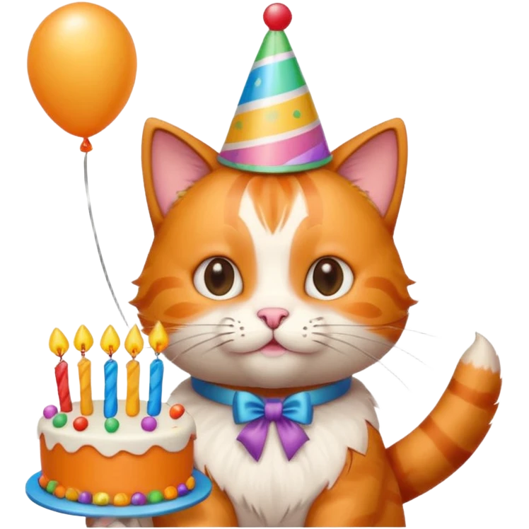 has al gatito tom de la caricaturacon globos, un cono de fiesta y un pastel emoji