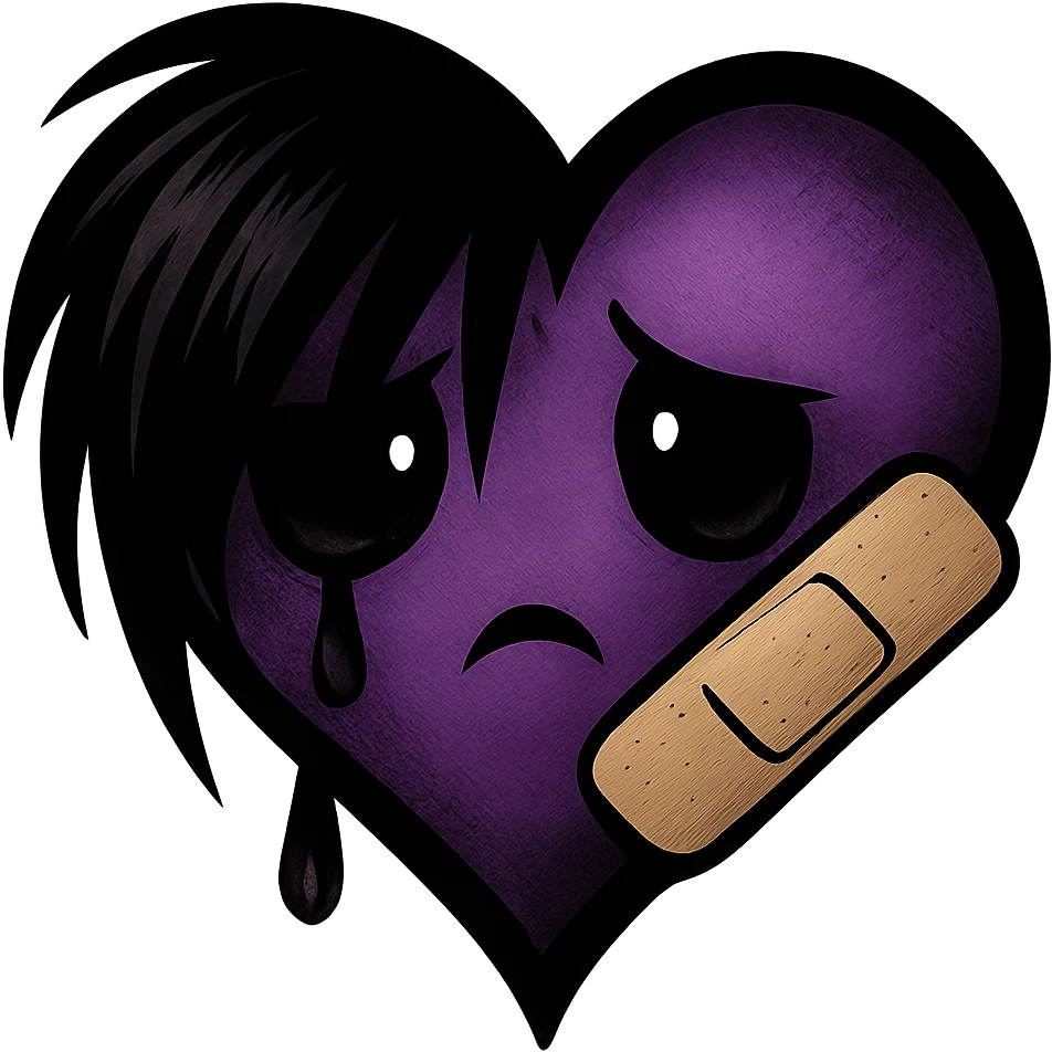 emo heart with a bandage, black and purple, no background emoji