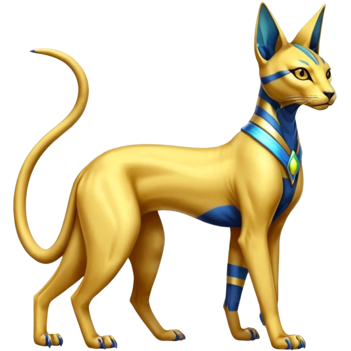Modern futuristic shiny colorful Bastet-Anubis-Sphynx-Lombax-Zeraora-Renamon-fusion (full body) emoji