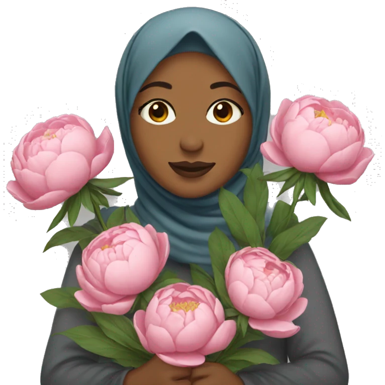 Woman with hijab holding peonies emoji