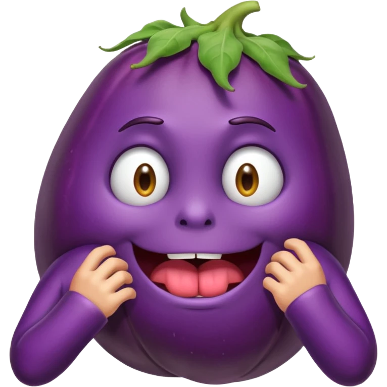 Eggplant with anxiety, pulling out his hair and biting his nails ￼ emoji
