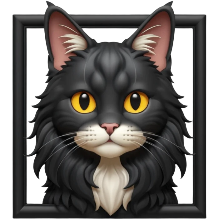 A 3D cartoon jet-black Maine Coon cat with large frame, glossy mane, soft spotlighting, cinematic 3D Memoji-style lighting. full body or half body. emoji