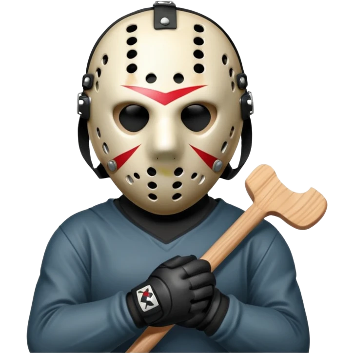 a cartoon image of Jason Voorhees, looking cute, with his hands clasped in front of him, at a sideways angle emoji