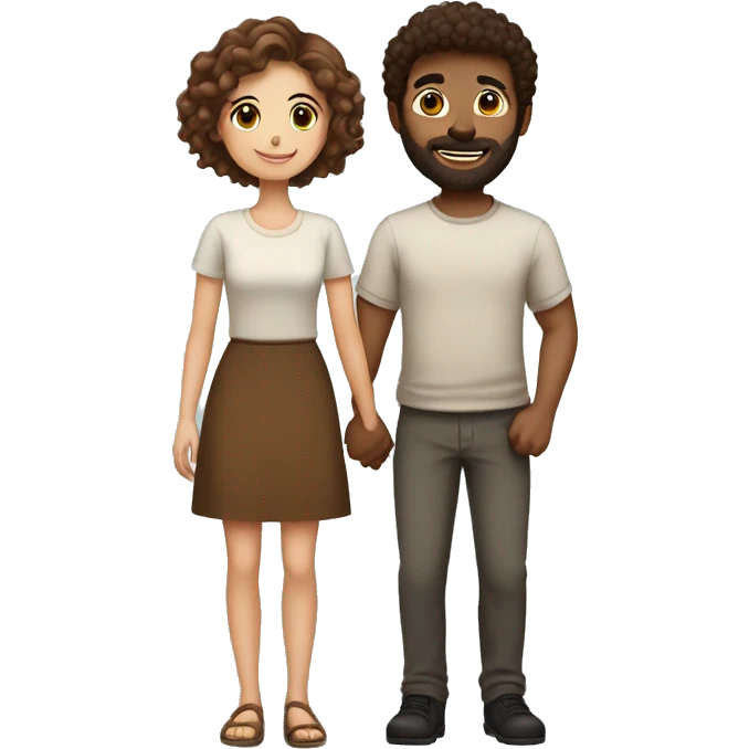 A beautiful brown-haired girl with a hairy brown-haired man with short hair holding hands and loving each other emoji