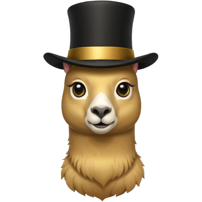 A small golden llama silhouette wearing a black top hat and a monocle emoji