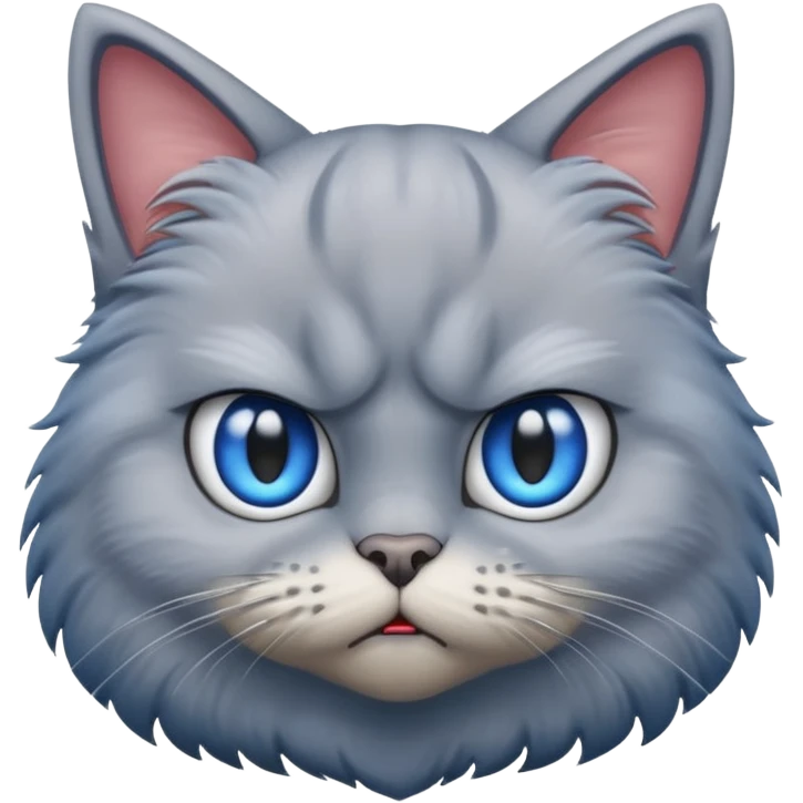 angry grey cat blue small eyes. iphone real emoji style emoji