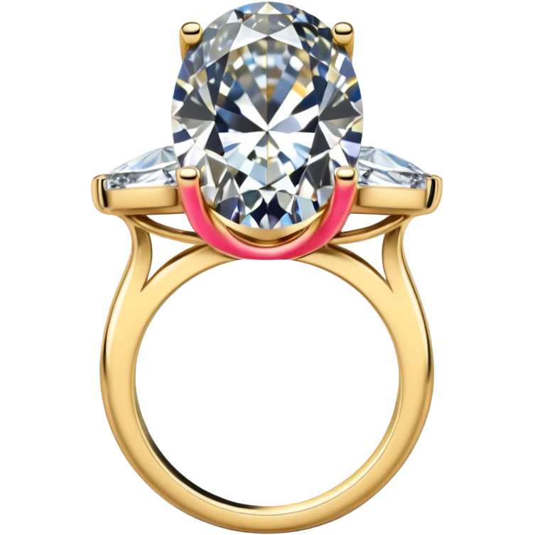 a luxurious gold diamond ring, plain band and large oval diamond stone emoji