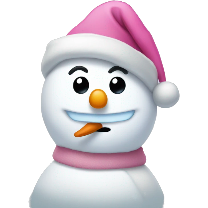 A snowman with a pink Santa hat emoji