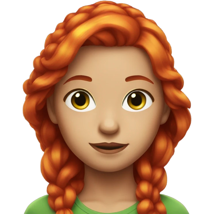 girl with red hair on fire and green glowing eyes emoji