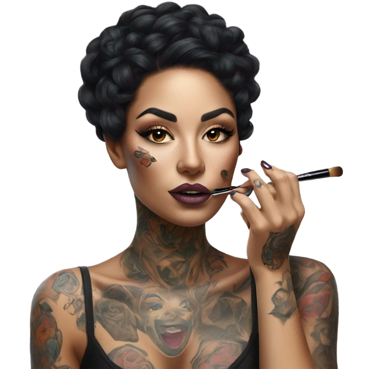 Hyper Realistic Beautiful tattooed woman doing her makeup emoji