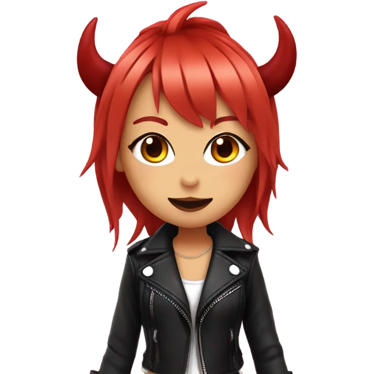devil hime gyaru girl, red hair with horns, leather jacket emoji