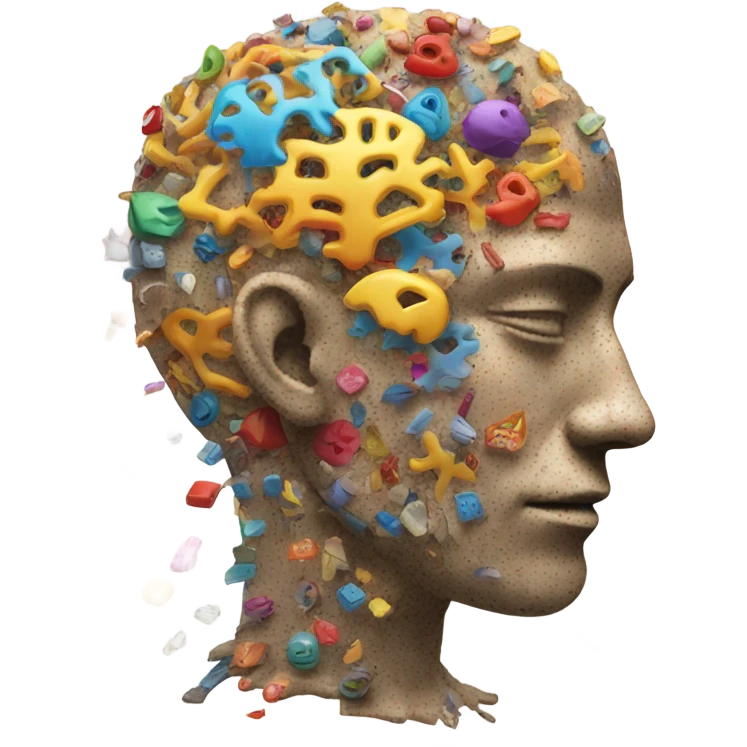 A humanoid brain with fragments of memory emoji