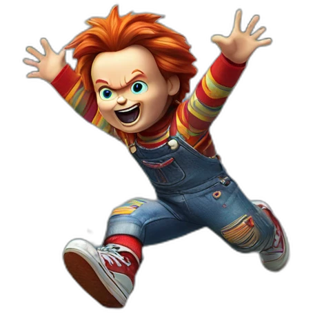 Chucky jumping into a pool from a trampoline emoji