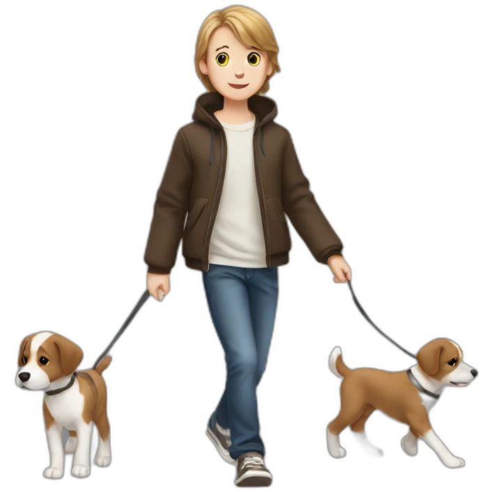 white kid brown hair walks with puppy emoji