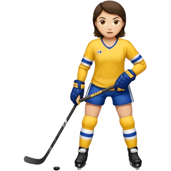 Girl hockey player with yellow jersey full body brunette emoji