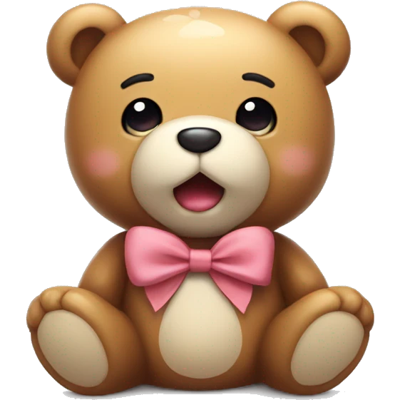 Kawaii Teddy bear, wearing bow , breathing out visible air emoji