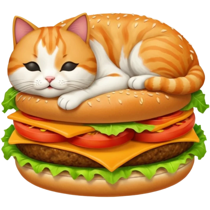 cat sleeping on the burger emoji