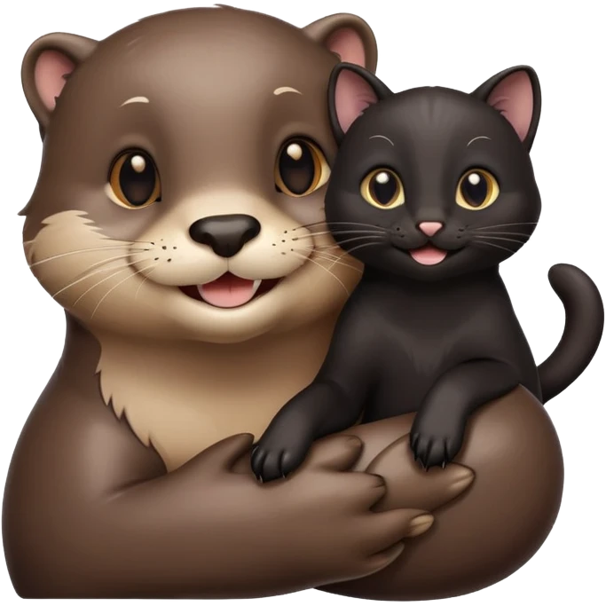 Otter holding a black cat and smile emoji