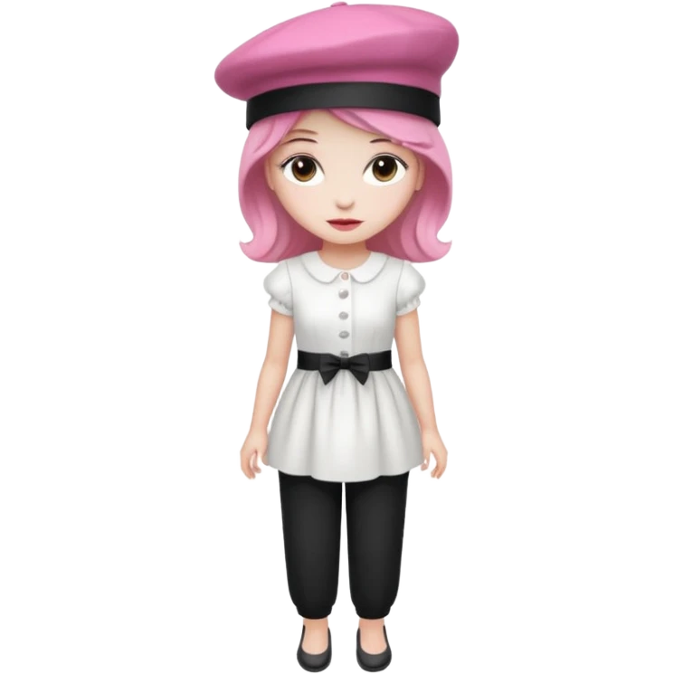 Pig White Dress Dark Pink French Hat Black Pants emoji