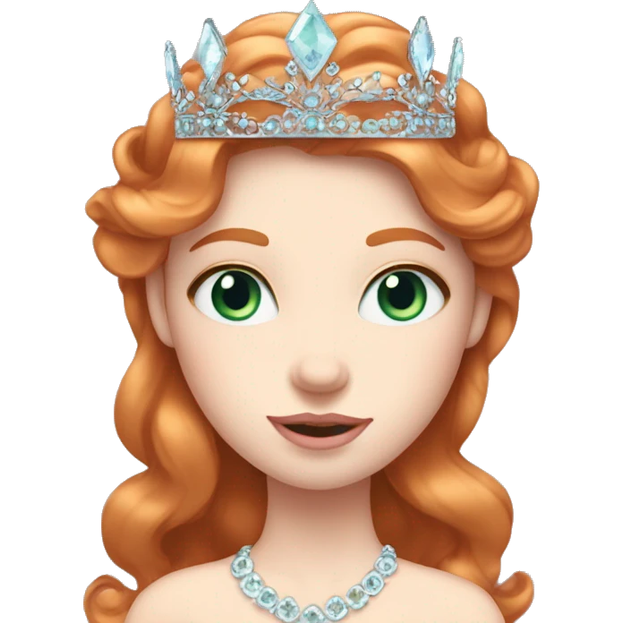 Ginger princess, pale, blue-green eyes, rosy cheeks, tiara, light pink lips emoji