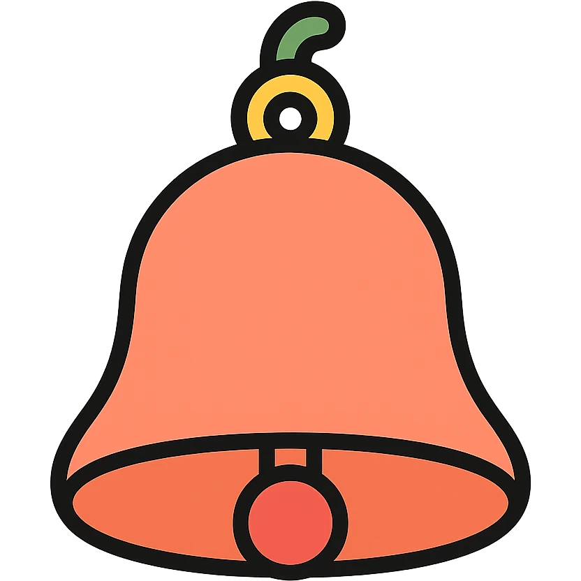 Peach bell in color outline style, lineal color icon with black outlines, vibrant and playful, simple and recognizable, no text emoji