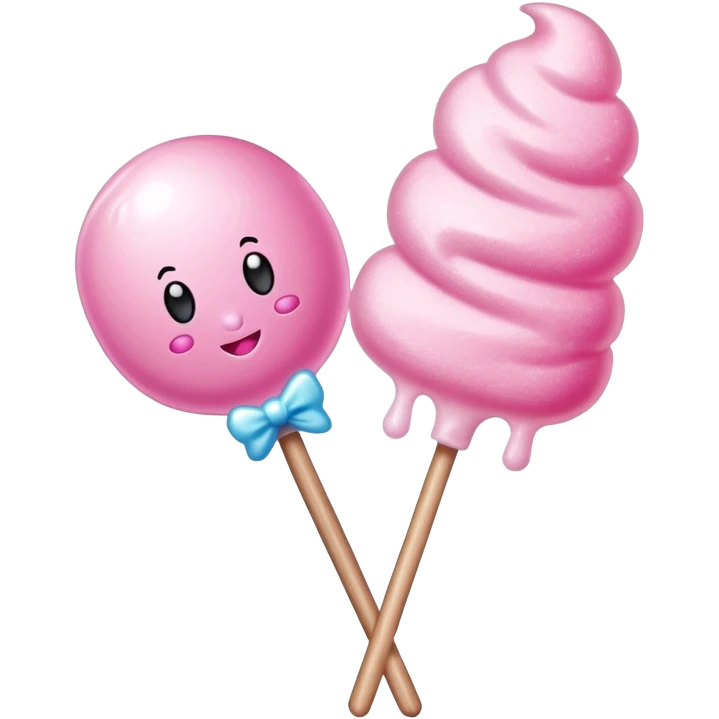 Glossy pink cotton candy on stick with shiny sugar crystals and reflective highlights emoji