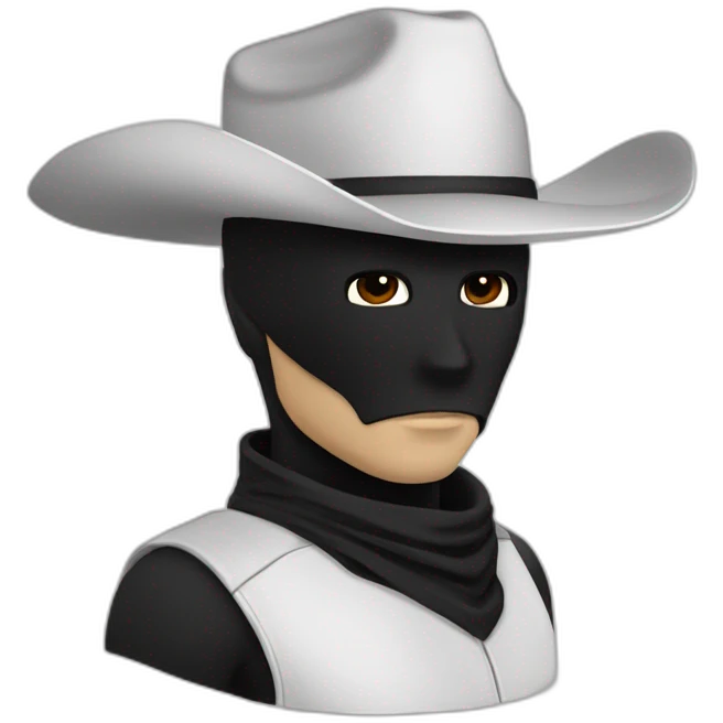 the lone ranger white cowboy hat short black hair black mask emoji
