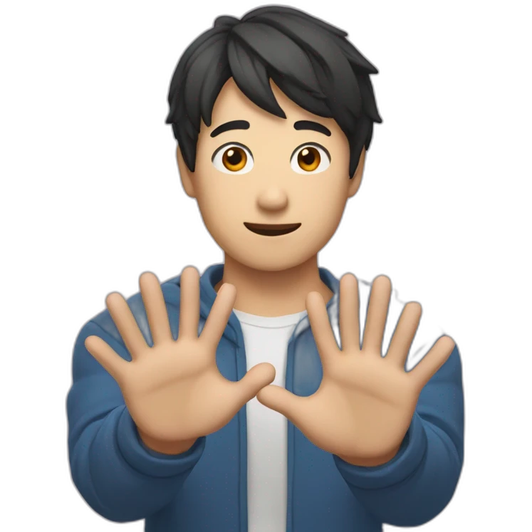 Jin shows his hands to say hello emoji